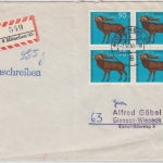 BRD - 4x50 Pfg. Jugend (Hirsch), Einschreibebrief München 95 - Giessen 1966