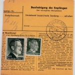 DR - 3x1 RM + 5 Pfg. AH, Dringend-Wertpaketkarte Dolzig ü. Schrimm - Dessau 1943