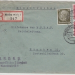 DR - 2x12 Pfg. Dienst + 30 Pfg. Hindenburg, Einschreibebrief Minden - München