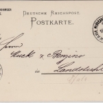 DR - Karlsruhe in Baden 2, Klaucke-Stpl. a. Firmenkarte n. Landstuhl 1885