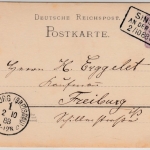 DR - Sinsheim an der Elsenz 1888, Ra3 klar a. 5 Pfg. GA-Karte n. Freiburg