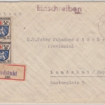 FZ-Allg. - 4x15+24 Pfg. Wappen, Einschreibebrief Landstuhl - Landshut 1946
