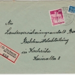 Bizone - Oberhausen ü. Schwetzingen, Poststelle I, Einschreibebrief n. Karlsruhe