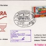 BRD - Backnang 1983, SST 200 J. Ballonflug LH-Erstflug Zuleitungspost FFM TÜRKEI