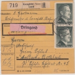 DR - 2x1 RM AH u.a., Dringend Paketkarte Kempfeld (Nahe) Land - Dessau 1943