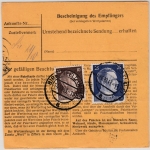DR - 2x1 RM AH u.a., Dringend-Paketkarte Birkenfeld (Nahe) Land - Dessau 1943