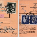 DR - 1 RM + 3x25 Pfg. AH, Dringend-Paketkarte Sobernheim - Dessau 1943