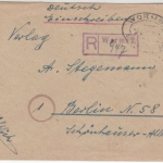 All.Bes. - Gebühr bezahlt, Einschreibebrief (Notkuvert) Worms 2 - Berlin 1948