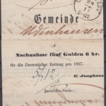 Thurn & Taxis - Darmstadt 1866 K1 Nachnahme Faltbrief n. Udenhausen mit Inhalt