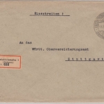 DR - 2x20 Pfg. Korbdeckel, Einschreibebrief Friedrichshafen - Stuttgart 1924