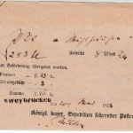 Bayern - Zweibrücken, L1 a. Fahrpost-Aufgabeschein f. Paket n. Mühlhausen 1855