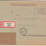 Saarland - Gebühr bezahlt, Einschreibebrief Illingen - Hannover 1946