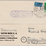Bizone - (16) Obbornhofen ü. Friedberg Landpost Ra2 Karte n. Friedberg 1951