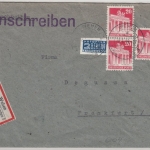 Bizone - Wehen ü. Wiesbaden 5, Poststelle I Einschreibebrief n. Frankfurt 1949