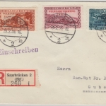 Saargebiet - 1,50 Fr. u.a. Freimarken/Abstimmung, Einschreibebrief Saarbrücken 2