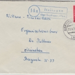 BRD - (14a) Itzlingen ü. Bopfingen, Landpost-Ra2 a. Brief n. München 1959