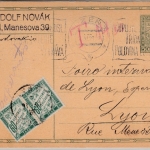 Tschechoslowakei - 50 H. GA-Karte/Nachporto n. FRANKREICH, Pilsen - Lyon 1928