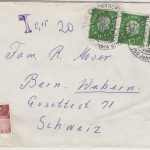 BRD - 3x10 Pfg. Heuss II, Brief/Nachporto i.d. SCHWEIZ, Saarbrücken - Bern 1960