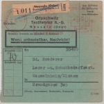 DR - 70 Pfg. AFS "Gruschwitz Textilwerke", Paketkarte Neusalz - Wasselnheim 1942