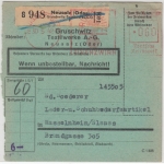 DR - 60 Pfg. AFS "Gruschwitz Textilwerke", Paketkarte Neusalz - Wasselnheim 1942