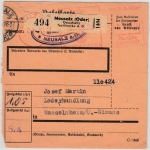 DR - 105 Pfg. AFS "Gruschwitz Textilwerke", Paketkarte Neusalz -Wasselnheim 1942