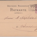DR - Strehlen 1 RB Breslau, Ra3 a. 5 Pfg. GA-Karte/A-Teil n. Schweidnitz 1882