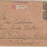 DR-Infla - 5 M. Ziffer/Dienst, 4er-Block a. Einschreibebrief Schweidnitz 1922 n.