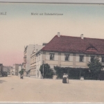 Schlesien - Neusalz, Markt mit Bahnhofstraße - Farb-AK, ungelaufen ca. 1910