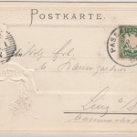 Bayern - Passau Wappen/Gesamtansicht, farb. Prägekarte, gelaufen 1902