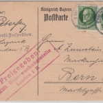Bayern - Lindau 1915, gr. roter Zensur-Ra3 a. Karte i.d. SCHWEIZ (Bern)