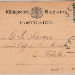 Bayern - Heideck 16/1 (1877), HKS a. 5 Pfg. GA-Karte n. Fürth