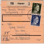 DR - 30+25 Pfg. AH, Paketkarte Drügendorf - Donaustauf 1943