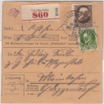 Bayern - 1 M. + 5 Pfg. Ludwig, Einschreibe-Paketkarte Oberschneiding - Mainkofen