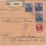 Bayern - 3x20 Pfg. Germania/Freistaat u.a., Paketkarte Velburg - Nürnberg 1920