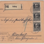 Bayern - 3x25 Pfg. Ludwig/Volksstaat, Paketkarte Velburg - Nürnberg 1920