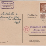 DR - Kemnathen über Parsberg, Landpost-Ra2 a. Drucksachenkarte n. Chemnitz 1944