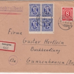 AM-Post - 25 Pfg./4er-Block (Bogenecke) u.a., Einschreibebrief Beilngries 1946