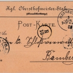 Bayern - Bayreuth 1903, portofr. Karte (Kgl. Obersthofmeister-Stab) n. Bamberg