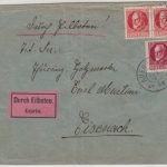 Bayern - 2x15+10 Pfg. Ludwig, Eilbrief Auerbach - Eisenach 1918