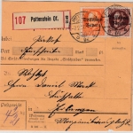 Bayern - 75+30 Pfg./Volksstaat, Einschreibepaketkarte Pottenstein -Erlangen 1920
