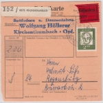 BRD - 2 M. Bed. Deutsche, Eilboten-Paketkarte Kirchenthumbach - Regensburg 1964