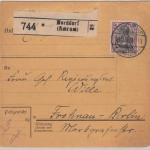 DR - 50 Pfg. Germania, Paketkarte Norddorf (Amrum) - Berlin-Frohnau 1912
