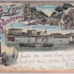Mecklenburg-Vorpommern - Warnemünde, farb. Gruss aus Mehrbild-Litho glaufen 1897