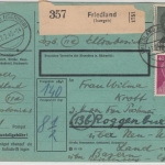 DR - 1 RM+40 Pfg. AH, Postgur-Paketkarte Friedland - Roggenburg 12.2.45