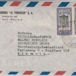 Bolivia - 2x900 Bs. a. 30 C. Foundation La Paz/overprint, airmail cover La Paz