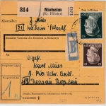 DR - 50+10 Pfg. AH, Paketkarte/Beutelstück n. Dessau 19.2.45