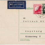 DR - 6 Pfg. RLB u.a., Luftpostkarte Münster - Augsburg 1937