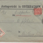 DR-Infla - 2x5 Pfg./21 u.a., Dienst-Einschreibebrief Oberhausen - Mülheim 1921