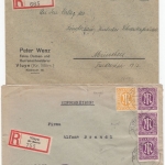 DR/AM-Post - Vluyn (Kr. Mörs), 2 Einschreibebriefe n. München/Passau 1934+1946