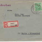 All.Bes./Kontrollrat - 84 Pfg. Arbeiter, Einschreibebrief Neuss - Berlin 1947